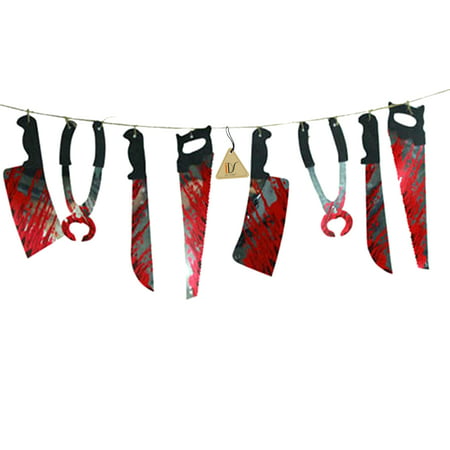 Halloween Haunted House Party Hanging Bloody Weapons Garland Banner Decorations Props, 6.6ft