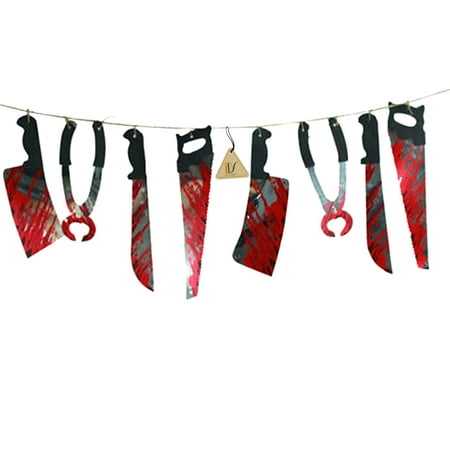 Bloody Weapons Halloween Haunted House Party Hanging Bloody Weapons Garland Banner Decorations Props, 6.6ft ()