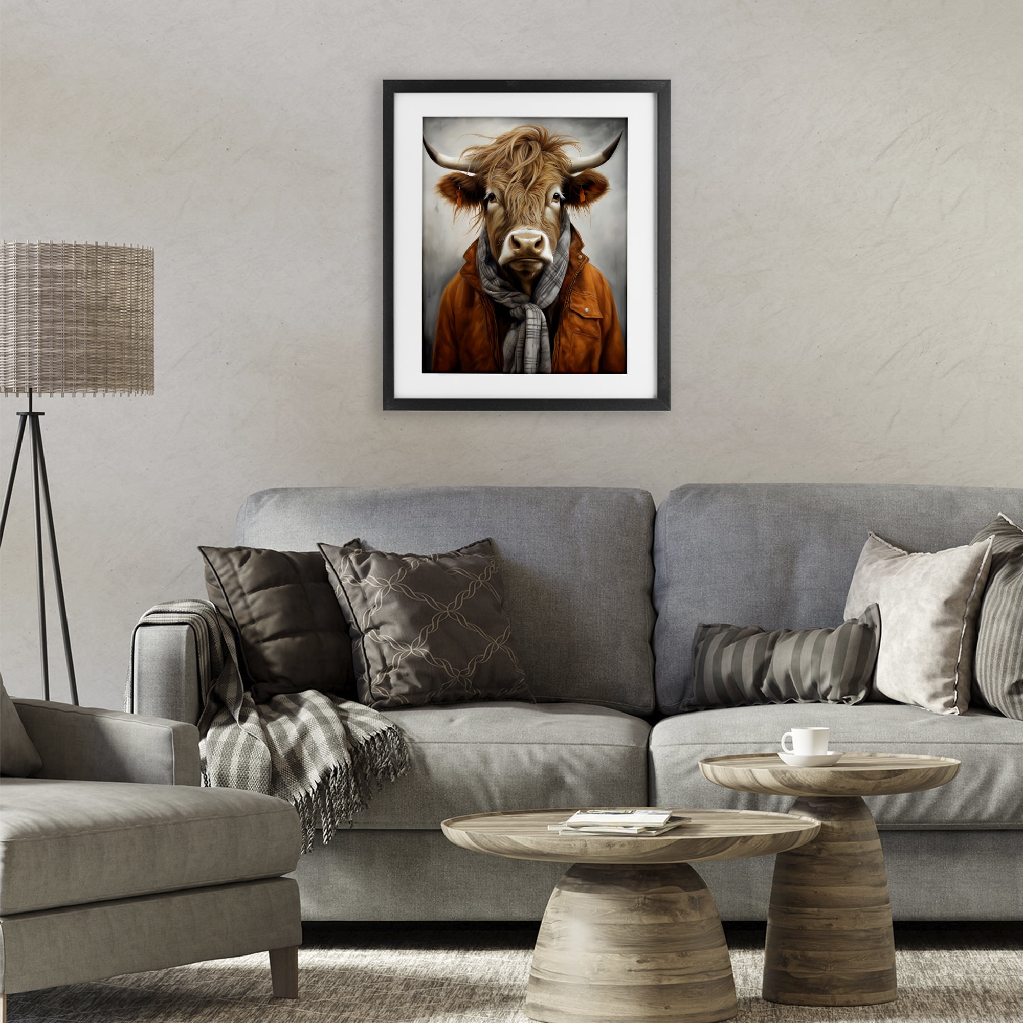 Stupell Industries Buster Bull Horn Portrait Black Framed Print Under Glass, design by Ray Powers