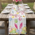 thumbnail image 4 of Happy Easter Table Runner 72 Inches, Spring Watercolor Bunny Eggs Flower Grey Plaid Bed Runner Dresser Scarves Tabletop for Indoor Outdoor Parties/Ceremony/Banquet, 18" x 72", 4 of 8
