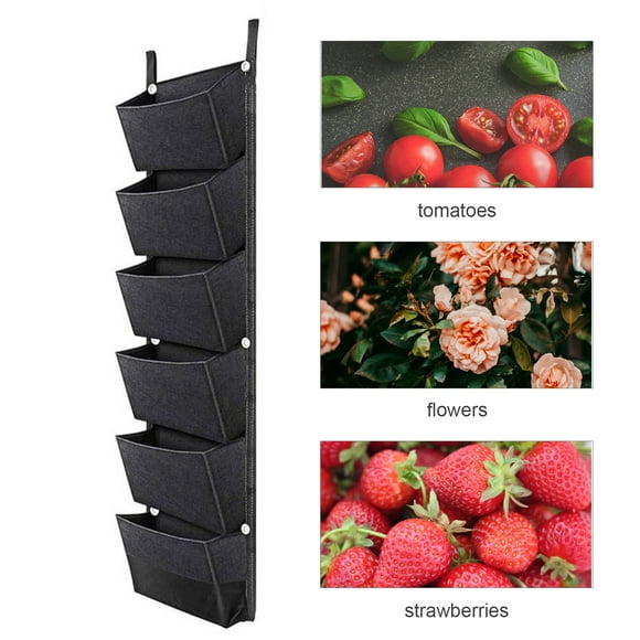 6 Pockets Hanging Planting Bags, Breathable Vertical Gardening Flower Pots Planter, Growing Bags for Tomatoes, Strawberries