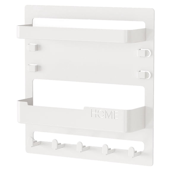 Wall Mount Organizer, 9.1X9.5inch Sturdy No Drill Multi-Compartment Wall Storage Rack with Hooks, Space Saving Versatile Holder for Keys, Mail, Small Items Accessories, Entryway, Kitchen, Bedroom