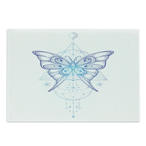 Alchemy Cutting Board, Boho Art Vintage Engraved Butterfly Dreamcatcher, Decorative Tempered Glass Cutting and Serving Board, in 3 Sizes, by Ambesonne