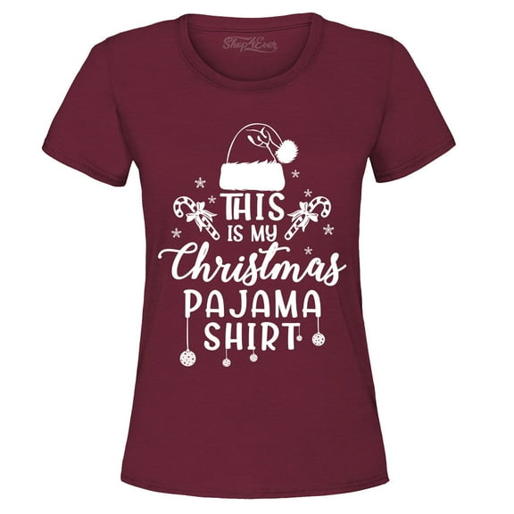 Shop4Ever Women's This is My Christmas Pajama Shirt  Graphic T-Shirt X-Large Maroon