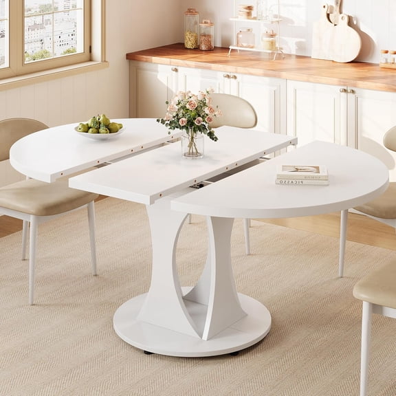 Virans 43.3"-59" Extendable Round Dining Table for 6-8,Kitchen Table with MDF,Modern Dinner Table for Dining Rooms,Living Rooms,White