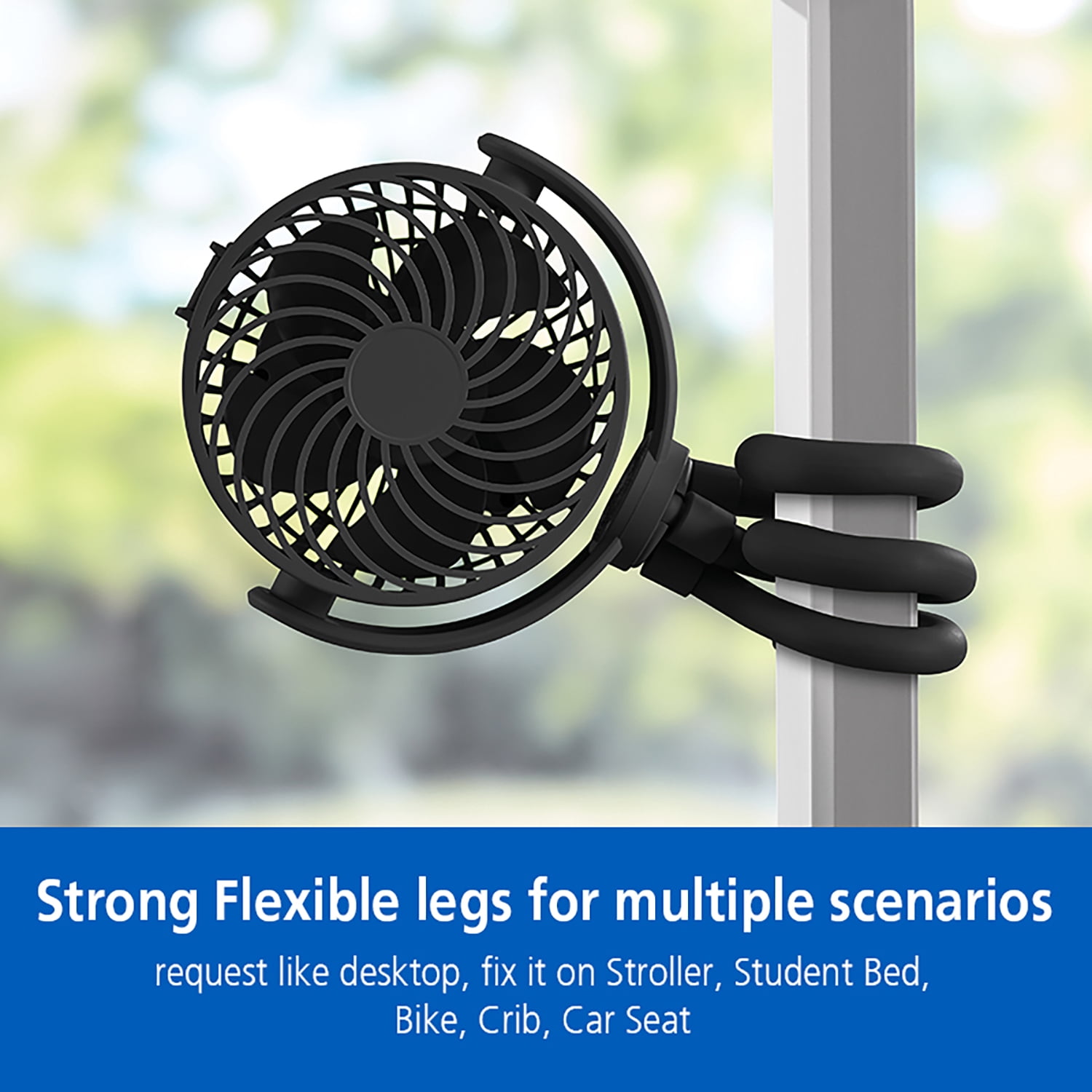 Mainstays 4" 3-speed Portable Rechargeable Fan, Flexible Tripod and Digital Display, Black, Model#FN1005NBK