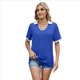 thumbnail image 2 of Camisetas de Corta con Cuello en U para Mujer, Blusas de Verano con Contraste, Camisas Informales de Negocios, Camisetas Holgadas. Azul Colorido S, 2 of 9