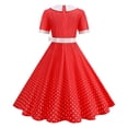 thumbnail image 3 of ZToonmas Women's Polka Dot Vintage Swing Dress Peter Pan Collar Short Sleeve Hepburn Style Party Dress with Bow Belt, 3 of 8