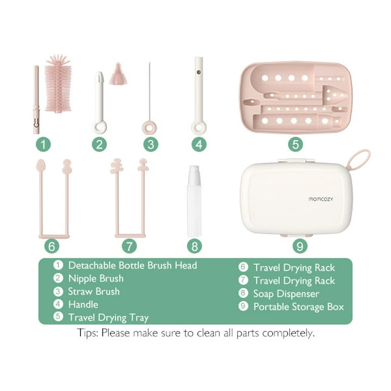 Momcozy Baby Bottle Cleaner Set, 7-in-1 Cleaning Kit with Drying