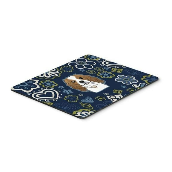 Blue Flowers Cavalier Spaniel Mouse Pad, Hot Pad or Trivet