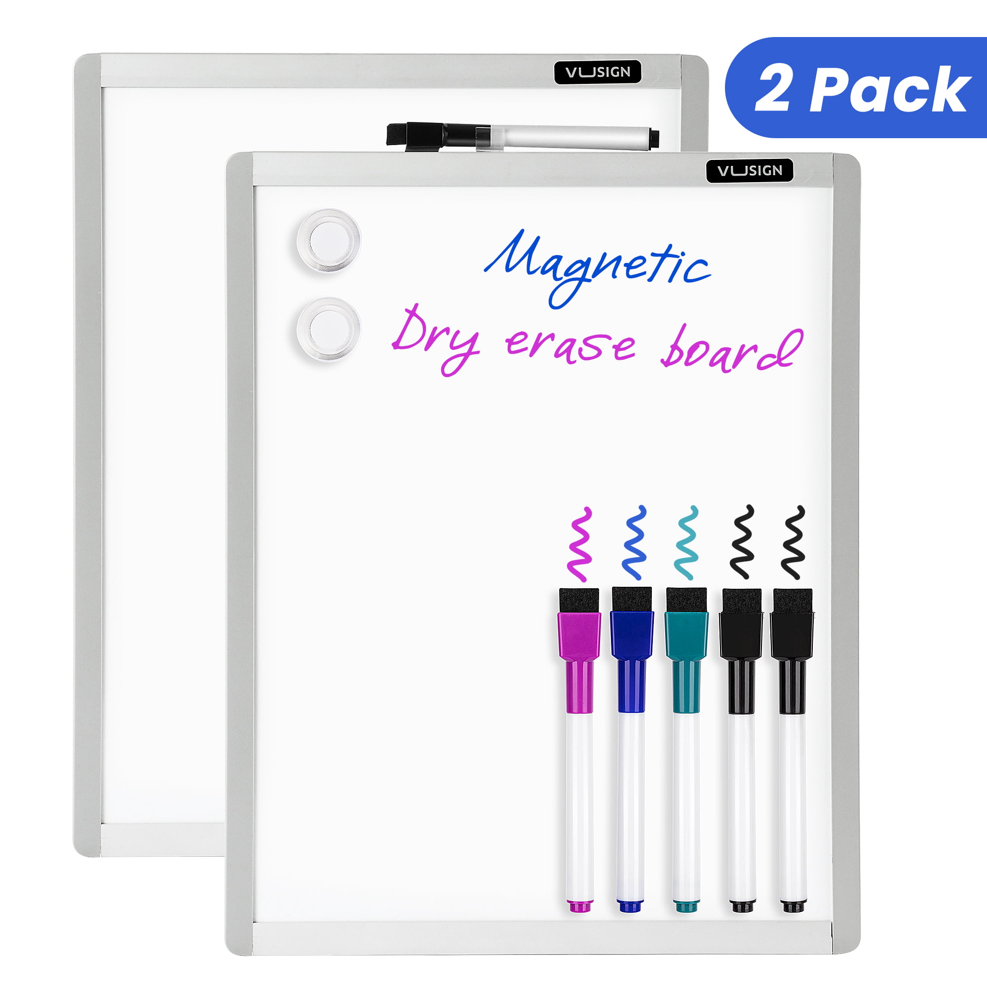 Classroom 4 x Magnets and 2 Erasers for Students Double Sided Dry Erase Board Fridge Including 2 x Lap Board Ohuhu 2 Pack 9 x 12 Magnetic Whiteboards Kids 6 x Markers Blue & Pink 