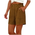 thumbnail image 3 of Bloomae Shorts for Women with Pockets Summer Casual Elastic High Waisted Wide Leg Cute Dressy Beach Shorts Trendy Holiday Vacation Beach Clothes Brown XL, 3 of 7