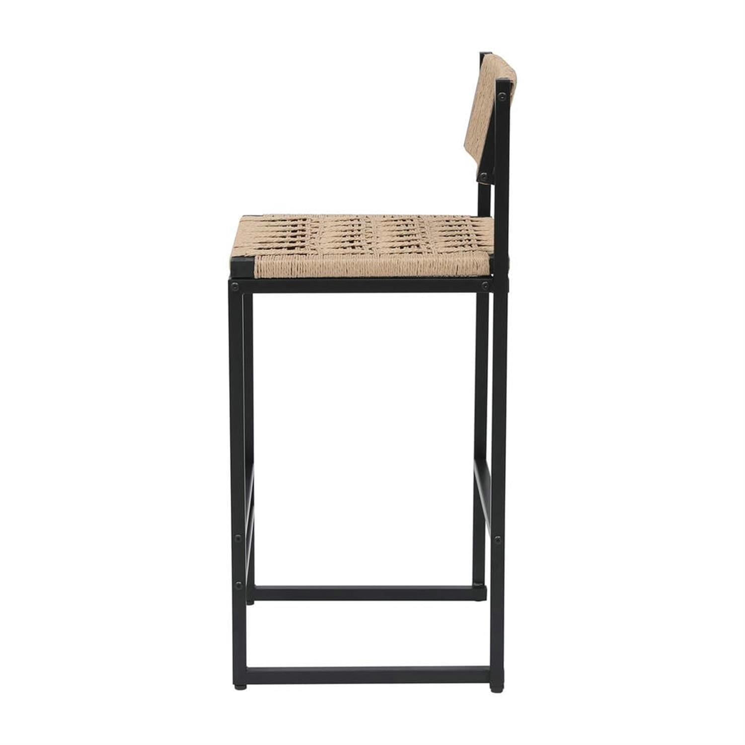 Demi Bonn 34" Counter Height Bar Stools Set of 2, Paper Rope Weave Barstools with Back, Armless Kitchen Island Countertop Chairs for Dining Room, Beige