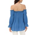 thumbnail image 3 of Womens Semi Sheer Boho Peasant Long Sleeve Off The Shoulder Top, 3 of 7