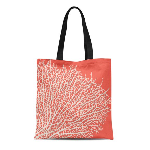 SIDONKU Canvas Tote Bag Pink Nautical Coral Branch Ocean Coastal Beach White Reusable Handbag Shoulder Grocery Shopping Bags