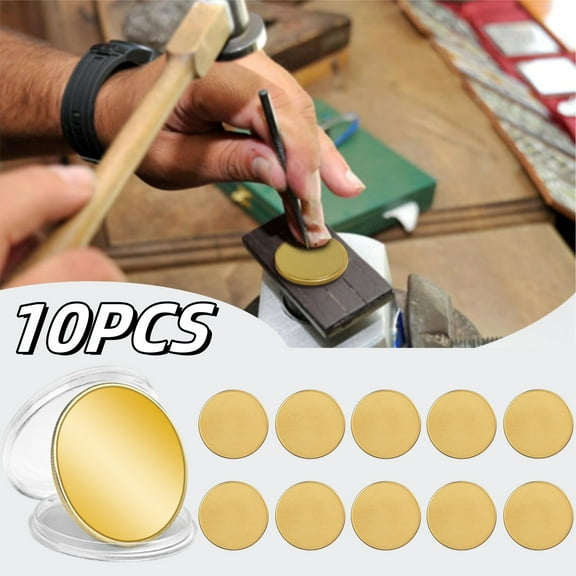Laser Engraving Blank Coins 10PCS Set - 40mm Threaded Edge Alloy Challenge Coins with Acrylic Protection Box, DIY Commemorative Collection (Gold)