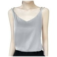 thumbnail image 3 of Camiseta de seda satinada para mujer: cuello en V, tirantes finos, blusa sin espalda, poliéster, para ropa informal y de dormir, 3 of 4