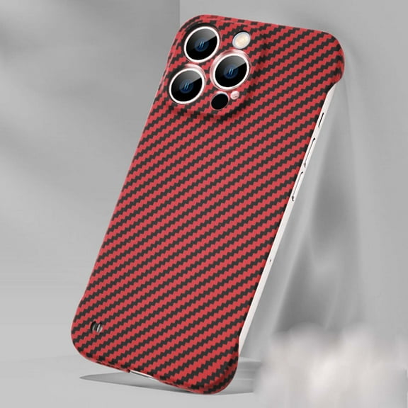 Case for iPhone 16 Pro Exposed Sides for Comfort, Fiber Pattern Designing, Shockproof Anti-fall Ultra Slim Thin Fit Rugged Hard Protective Frameless Design Phone Case Cover,Red