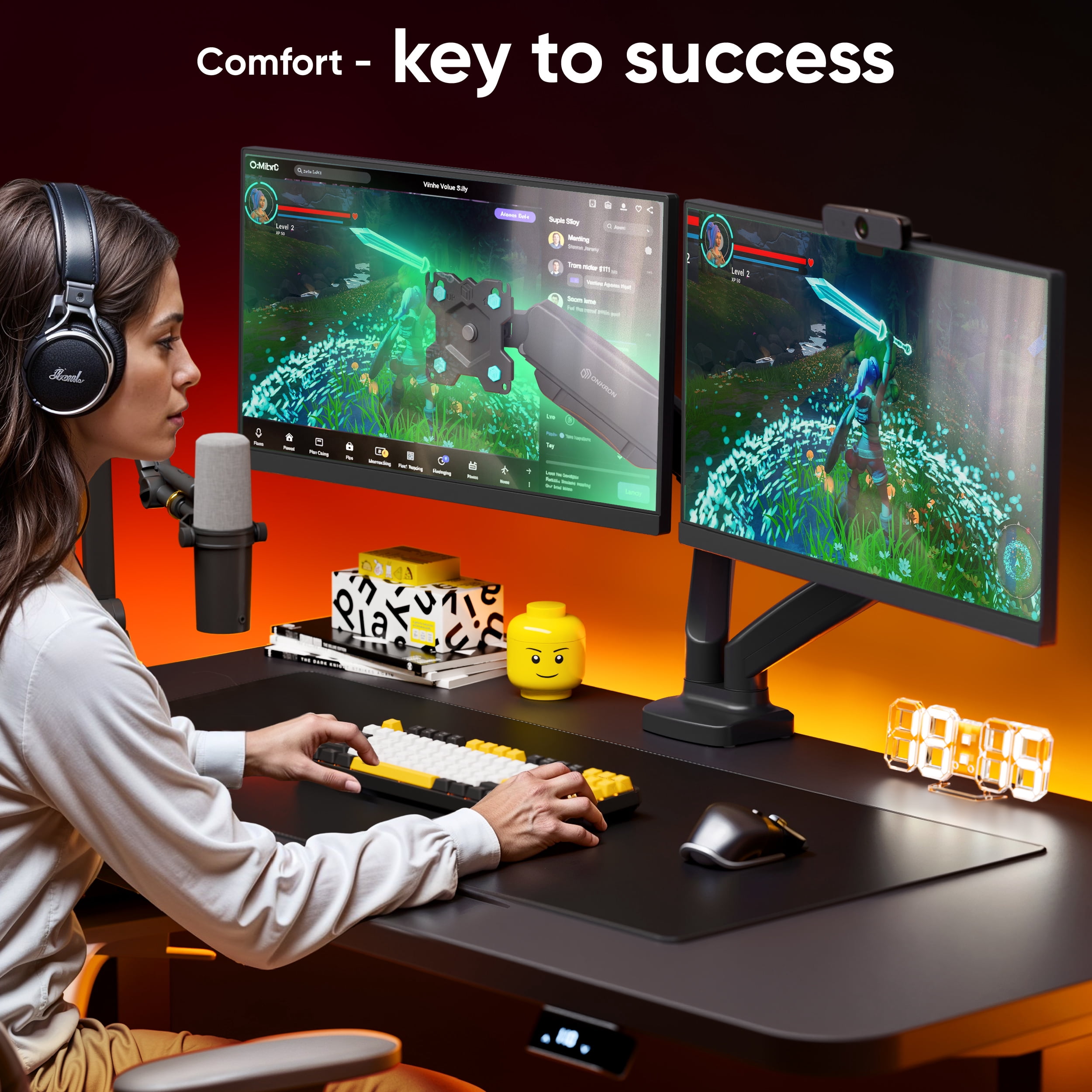 ONKRON Dual Monitor Arm for 13-32” Screens up to 17.6 lbs Each, Mount For 2 Monitors