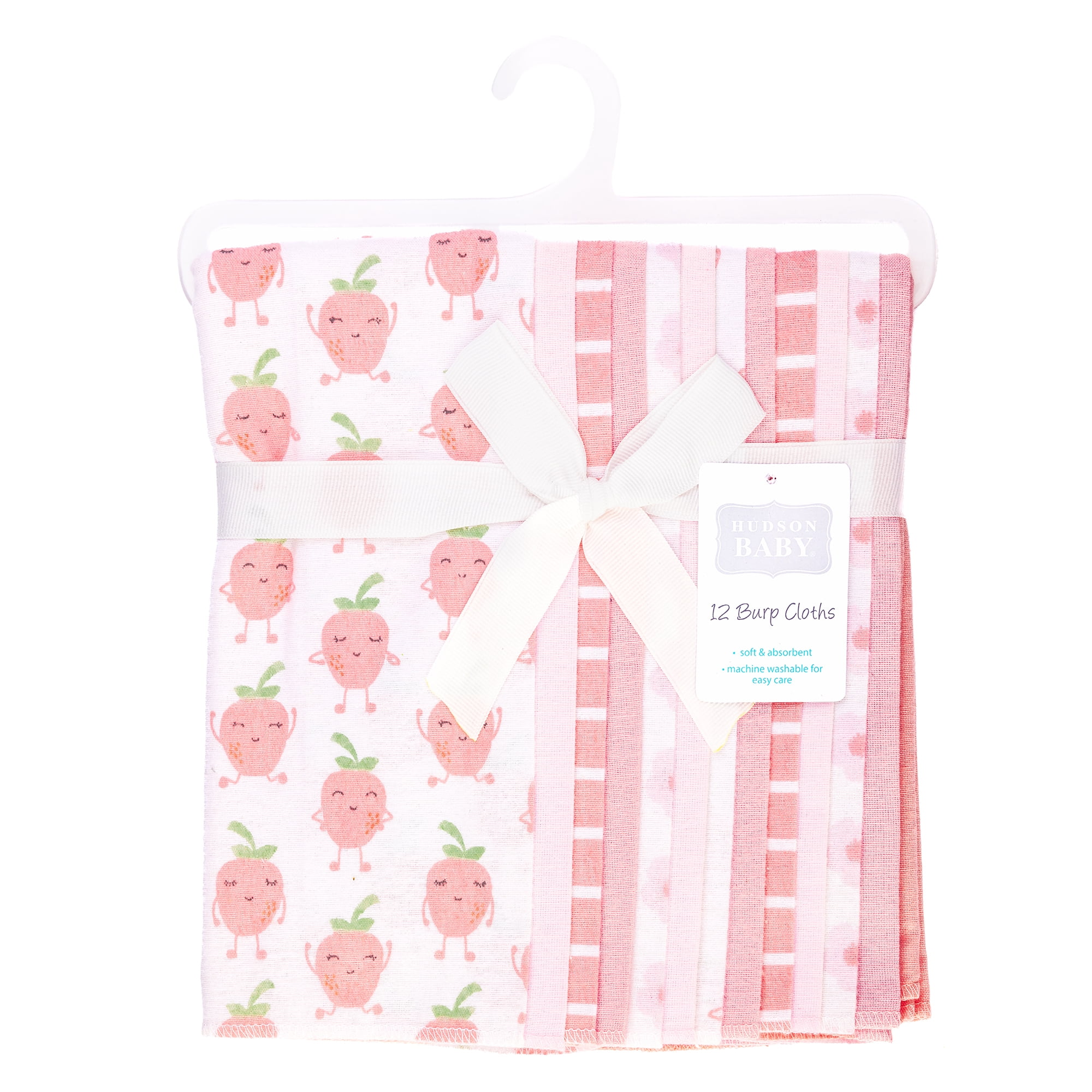 Hudson Baby Unisex Baby Cotton Poly Flannel Burp Cloths Bundle, Happy Strawberries, One Size