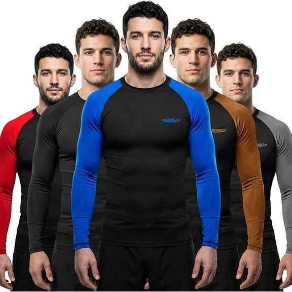 Exxact Sports Men’s BJJ Rash Guard Long Sleeve, IBJJF Ranked No Gi Jiu Jitsu Compression Shirt for MMA Grappling & Wrestling - (Black/Royal Blue, AS)