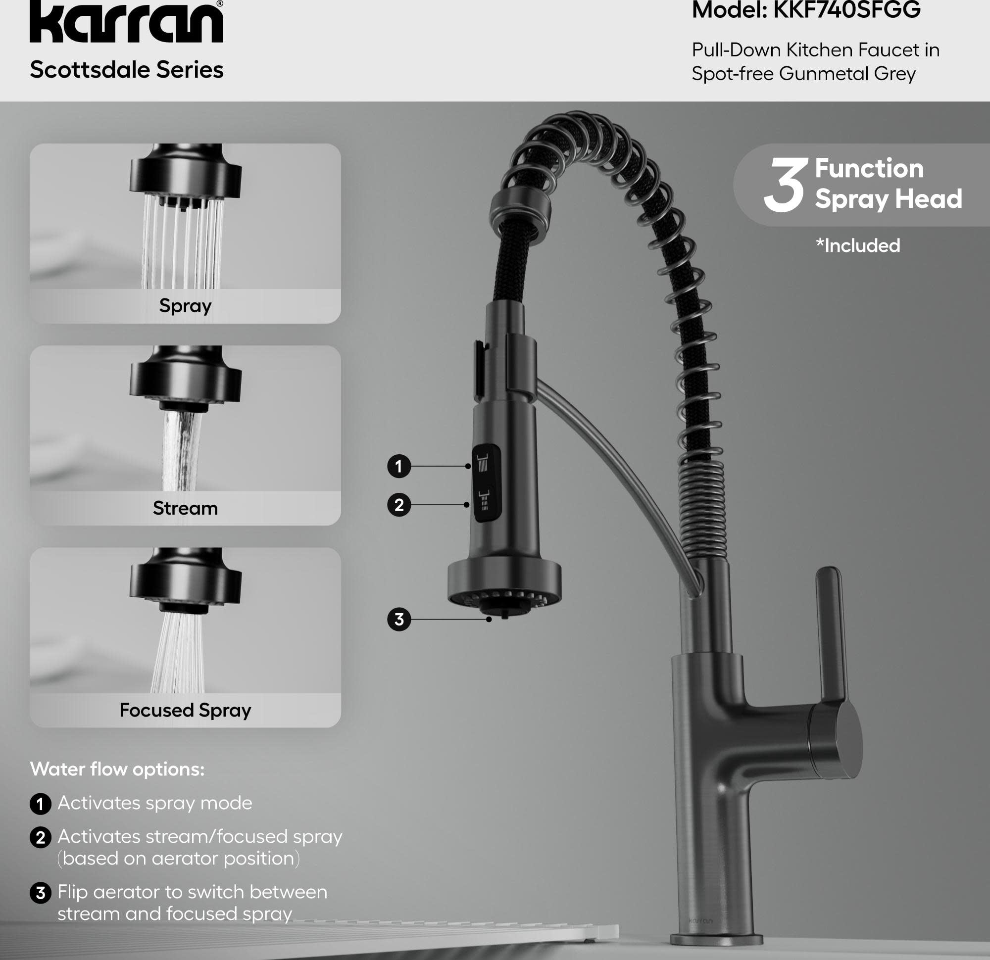 Karran Usa KKF740MB Scottsdale 1.8 GPM Single Hole Pull Down Kitchen Faucet - Black