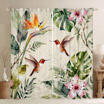 jejeloiu Kawaii Cute Hummingbird Black Out Curtains,Tropical Monstera Leaf Curtains Pack of 2 (42x63 Each) For Girls Teens