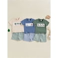 thumbnail image 3 of BemeyourBBs Toddler Baby Boy Summer Clothes Newborn Infant Baby Boys 2 Pieces Outfit Tree Duck Shark Short Sleeve T-shirts Striped Elastic Waist Pockets Shorts Set, 3 of 9