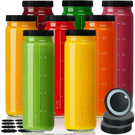 [8 Pack] 20 Oz Glass Juicing Bottles w Airtight Lids: Reusable for Juice, Travel Water, Mason Jar, Smoothie, Vanilla Extract, Extra 3 Lids – Home Decor