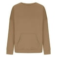 thumbnail image 3 of Brown Hoodies for Women'S Solid Color Round Neck Oversized Sweatshirt Loose Fit Long Sleeve Light Sweatshirt Loose Blouse Fall Tops for Women 2025, 3 of 4