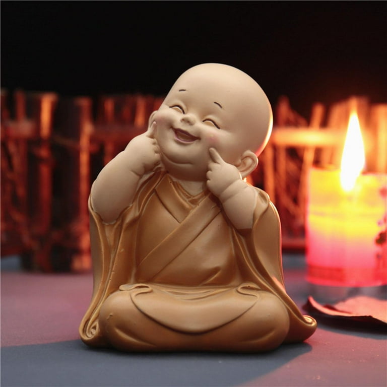 Cute Buddha Statue Figurine Meditates Sculpt Home Decor Resin Ornaments  Little for Housewarming Gifts Decorative Furnishings Decoration , grin 