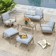 thumbnail image 2 of HAPPATIO Patio Outdoor Furniture Set - 6 Pieces Aluminum Outdoor Conversation Set with 1 Cushioned Loveseat, 1 Coffee Table, 2 Swivel Chairs and 2 Ottomans for Yard, Porch, and Deck (Brown), 2 of 7