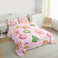 thumbnail image 4 of Manfei Cute Gingerbread Man Queen Comforter Set,Merry Christmas Bedding Sets,Pink Green Bedding Comforter Set For Girls,Ultra Soft Home Decor Reversible,3 Pieces, 4 of 9