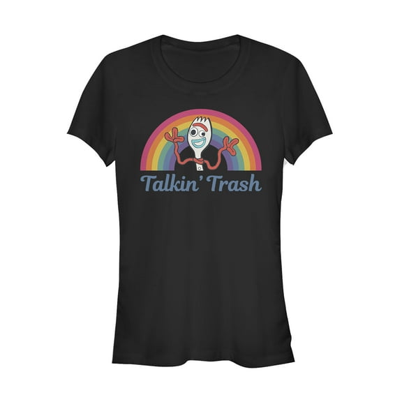 Junior's Toy Story Forky Talkin' Trash Rainbow  Graphic Tee Black Medium