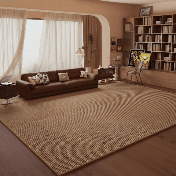 Woven Textured Washable Area Rug, Non Slip Pet Friendly Rug, Stain Resistant Low Pile Indoor Carpet for Living Room Bedroom Kitchen, Durable Absorbent Non-Shedding Rug for High Traffic Areas