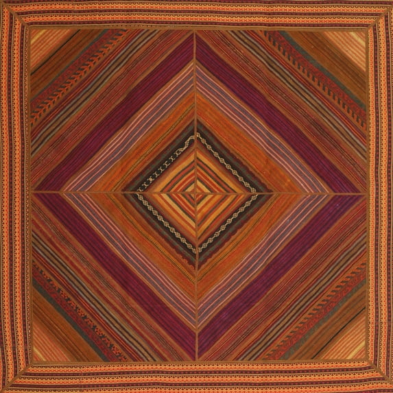 Ahgly Company Indoor Square Contemporary Mahogany Brown Abstract Area Rugs, 3' Square