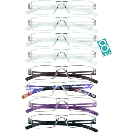 8 Pairs Reading Glasses, Blue Light Blocking Glasses, Computer Reading Glasses for Women and Men, Fashion Square Eyewear Frame (4color+4clear,+4.25 Magnification)