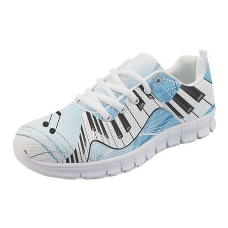 

Flat Women Casual Shoes Music Notes With Piano Keyboard Print Mesh Ladies Sneakers Breathable Woman Running Jogging Sport Shoes