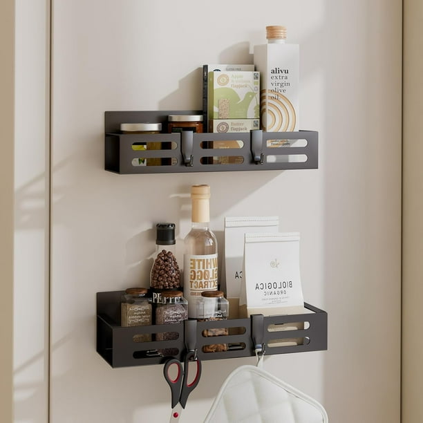 Paquete de 2 estantes magnéticos para especias para refrigerador, estante magnético negro y organizador de gabinetes de cocina, almacenamiento de condimentos, mini estantes, Organizadores de