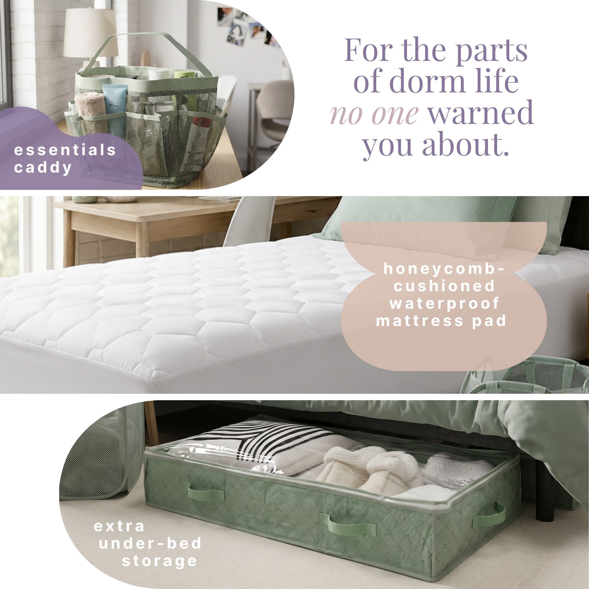 Nestl Back to College Dorm Room Essentials, Twin XL Comforter Sets, Dorm Bedding, Twin Xl Bed In a Bag with All Dorm Accessories and Bedding, Sage Green