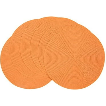 Nvzi Round Braided Placemats Set of 6 Round Table Mats for Dining Table 15 inch (Orange, 6)