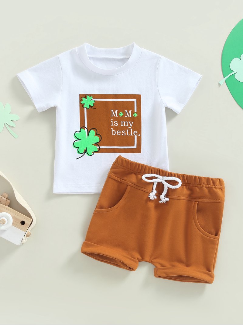 2Pcs Baby Boys Summer Clothing Sets Cute Letters Print Short Sleeve Tops T-Shirt Palm Shorts Outfits (Letter Black, 6-12 Months