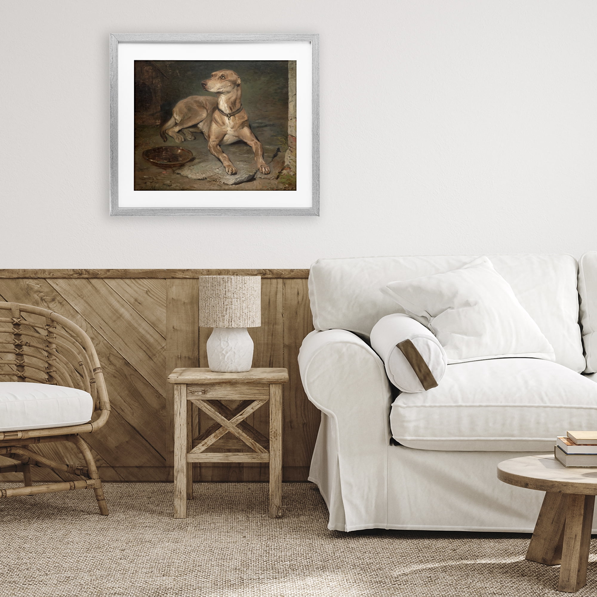 Stupell Industries Historical Dog & Bowl Gray Framed Print Under Glass, design by Lil' Rue