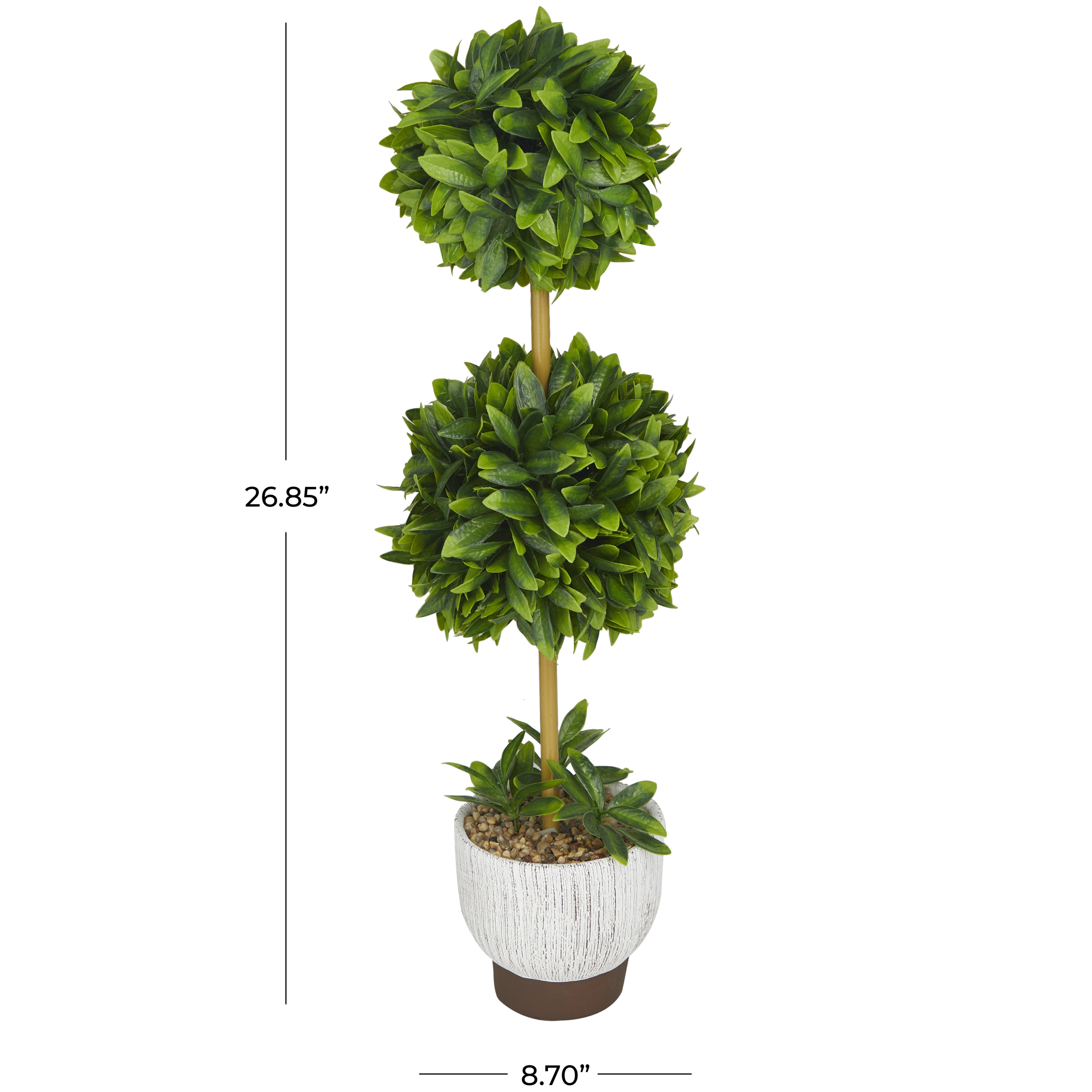 DecMode 27" Boxwood Ball Artificial Topiary in Realistic Leaves and White Cement Pot