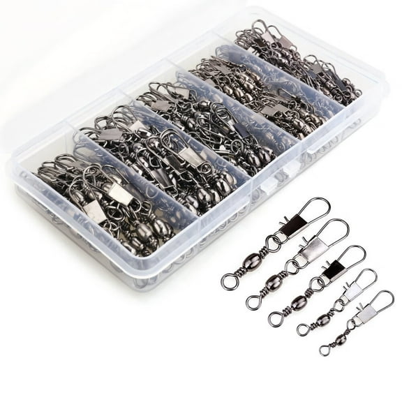 200PCS Barrel Snap Swivel Fishing Accessories,Premium Fishing Gear Equipment with Ball Bearing Swivels Snaps Connector for Quick Connect Fishing Lures