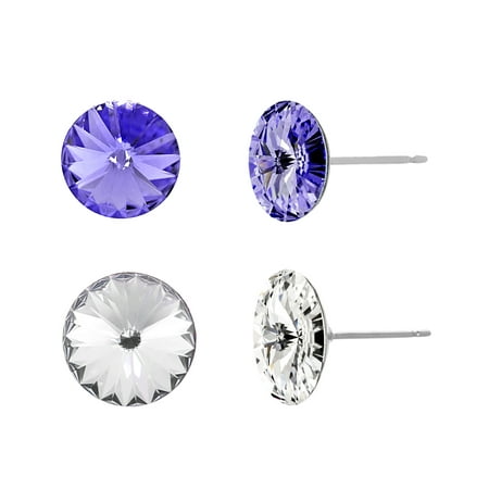 Multi Gem Earring Set - Faceted Crystal Blue and Clear Earring Set made with Swarovksi Crystals