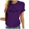 thumbnail image 2 of QUINDOS Womens Shirts Short Sleeve Purple Summer Ladies Tops Cool Crew Neck Heart Print Tops, 2 of 4