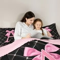 thumbnail image 4 of Manfei Kawaii Bowknot Letter A Bedding Comforter Set 7 Pieces, Glitter Diamond Full Bedding Set, Black Pink Cartoon Reversible Fitted Sheet Flat Sheet, Ultra Soft Home Decor, 4 of 7