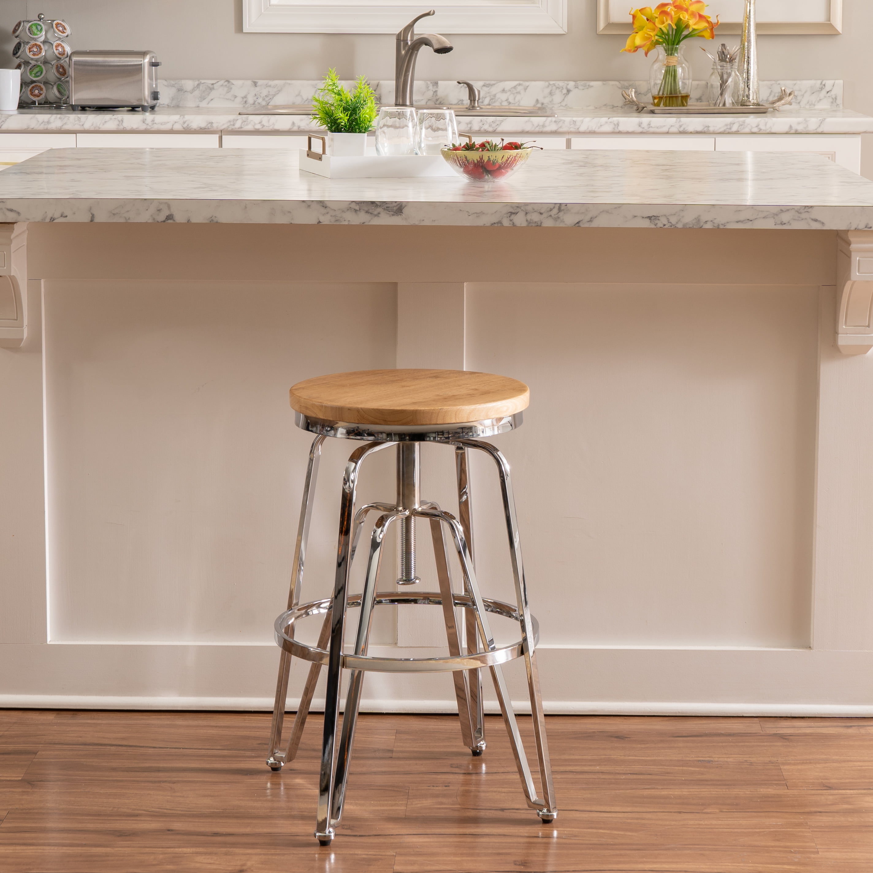 Linon Farhart Backless Bar Stool with Adjustable Height & Swivel, Silver