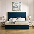 thumbnail image 2 of Creed Bed Navy Velvet King Upholstered Powder Coated Gold Frame and Base, 2 of 10